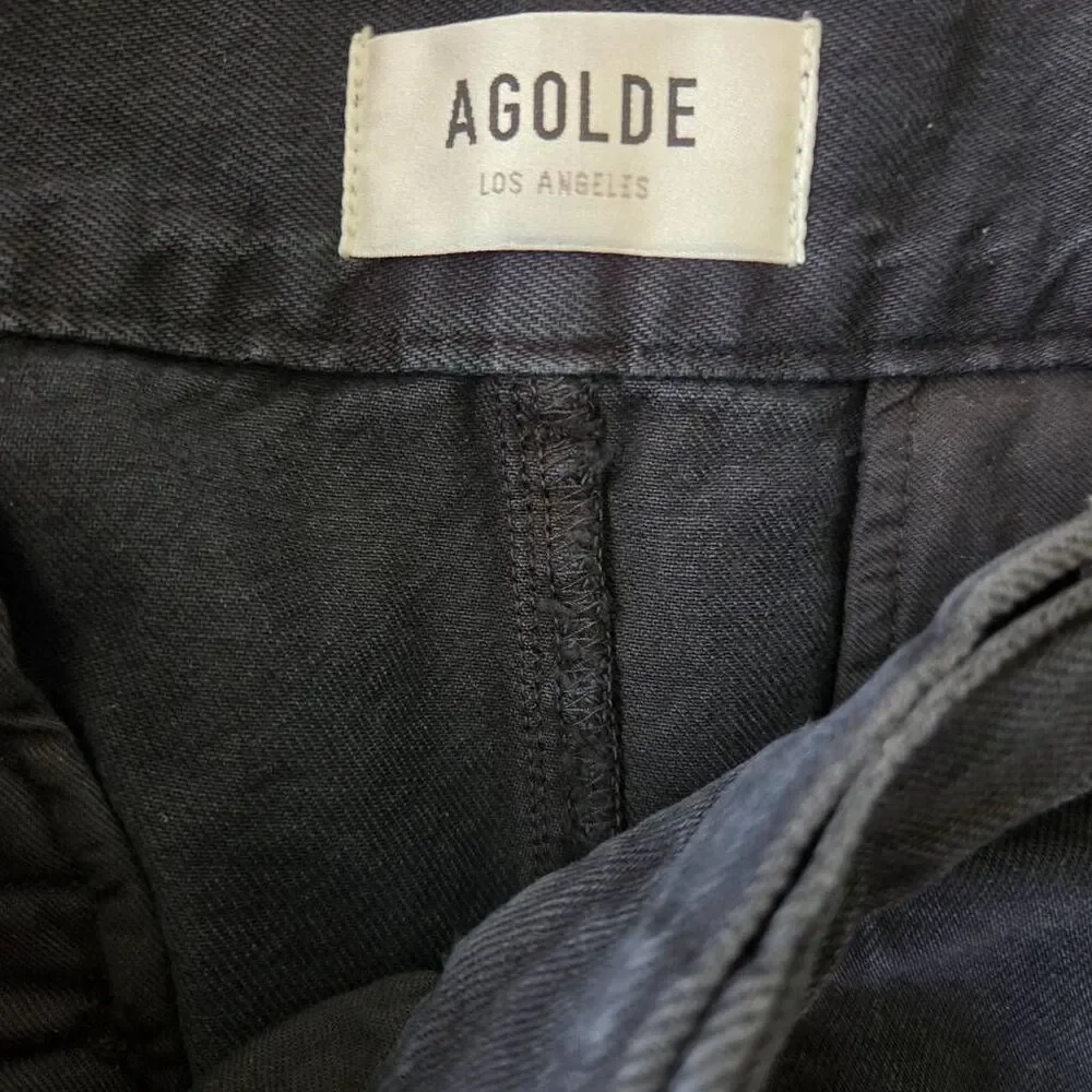 AGOLDE Becker Denim Mini Skirt 34 US 14/16 Black Pleated Y2K‎